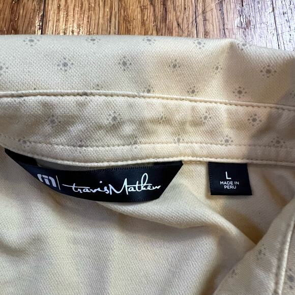 Travis Mathew Polo Shirt Mens Large Golf All Over Print Yellow Pima - Picture 5 of 8